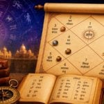 Astrology-themed Hindi blog banner featuring a glowing zodiac wheel, traditional Vedic birth chart (Janma Kundli), ancient astrology books with Hindi text, planetary symbols, and a cosmic spiritual background with the title “अपनी जन्म कुंडली को सरल चरणों में कैसे पढ़ें”
