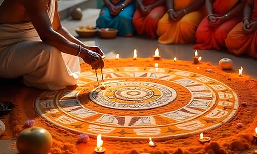 Kalamezhuthu (Ritualistic Drawing of the Divine) Pooja at Kerala Powerspot