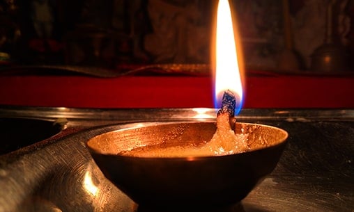 Ghee Lamp Lighting to Mahavishnu at Kerala Powerspot 
