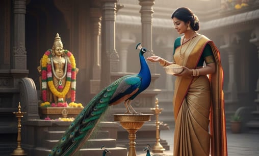 Feeding-of-Muruga’s-Mayil-Vahan-(Divine-Peacock-Mount)-on-Krittika,
