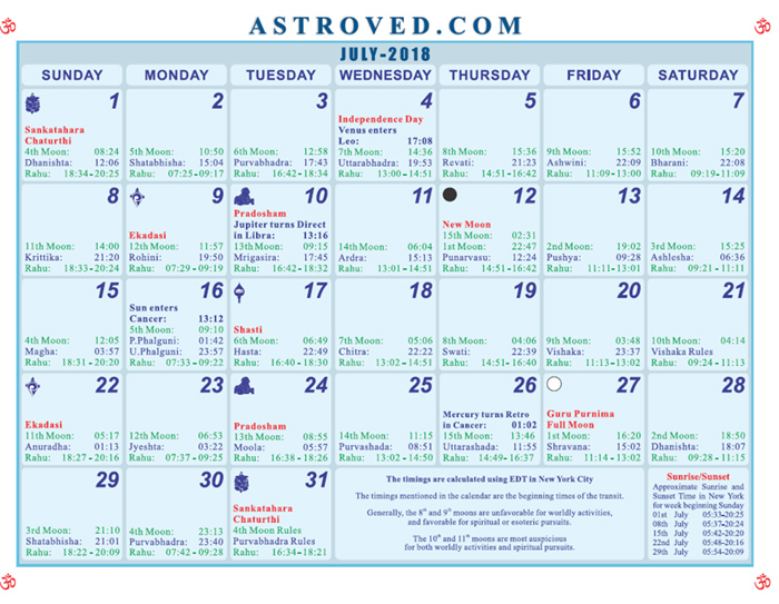 AstroVed Astrology Calendar 2018, Vedic Calendar 2018, Astrological ...